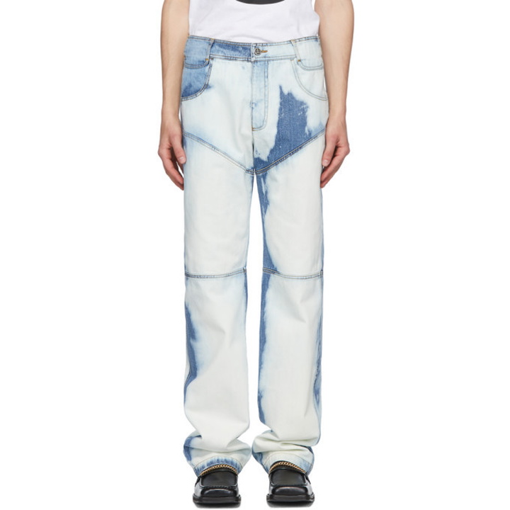 Photo: Telfar Blue and White Bleached Panelled Jeans