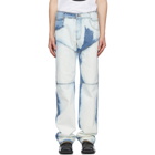 Telfar Blue and White Bleached Panelled Jeans