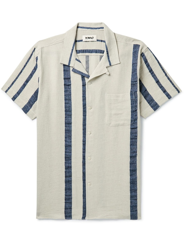 Photo: YMC - Malick Convertible-Collar Striped Gauze Shirt - Neutrals