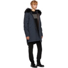 Mr and Mrs Italy Blue and Black Long Fur Jacket