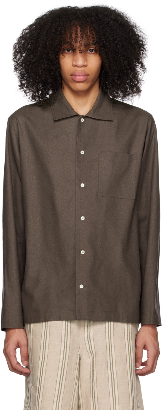 Photo: ANOTHER ASPECT Brown Spread Collar Shirt