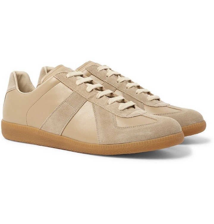 Photo: Maison Margiela - Replica Leather and Suede Sneakers - Beige