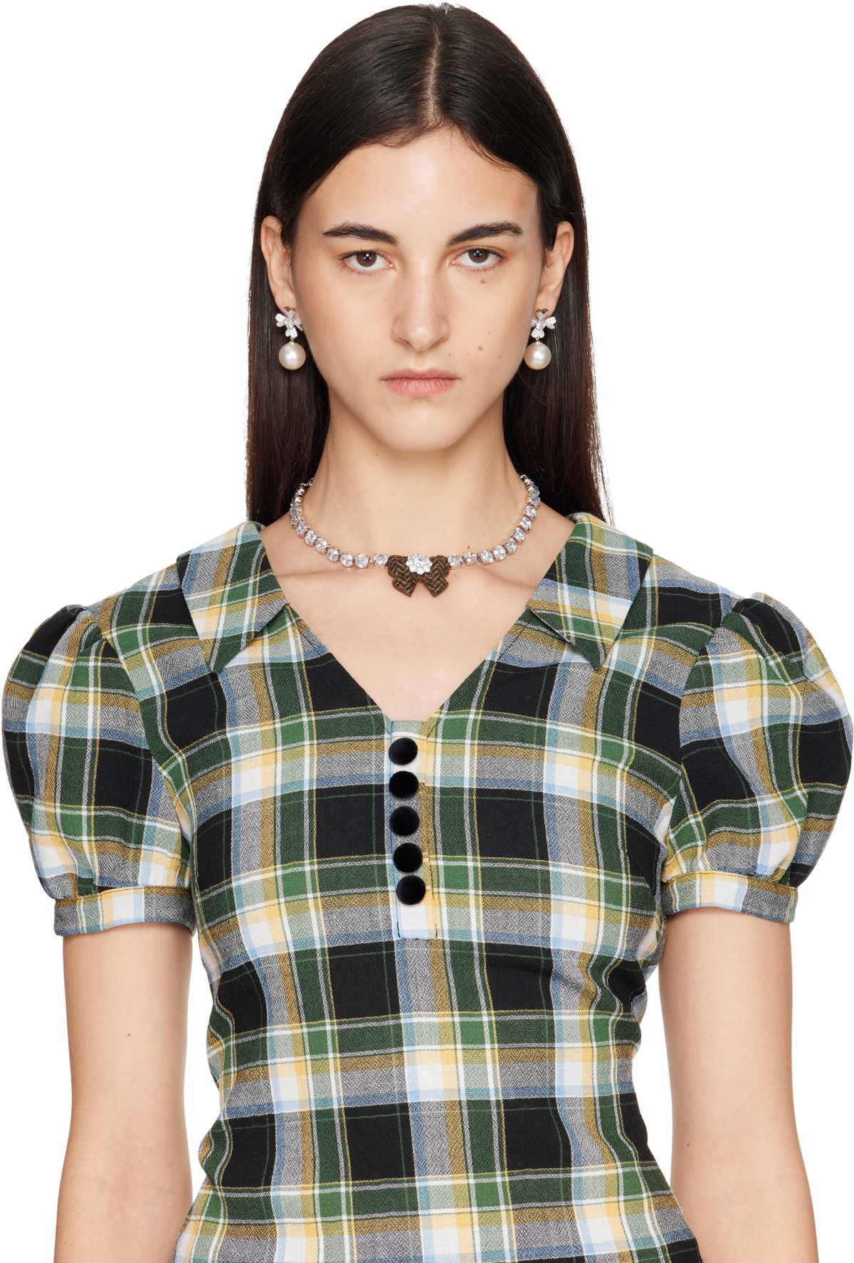SHUSHU/TONG YVMIN Edition Fabric Bow Gemstone Necklace