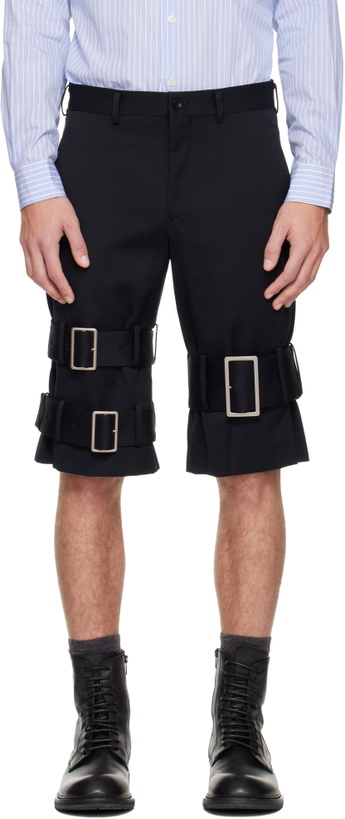 Photo: Comme des Garçons Homme Plus Black Wool Cotton Black Satin Shorts