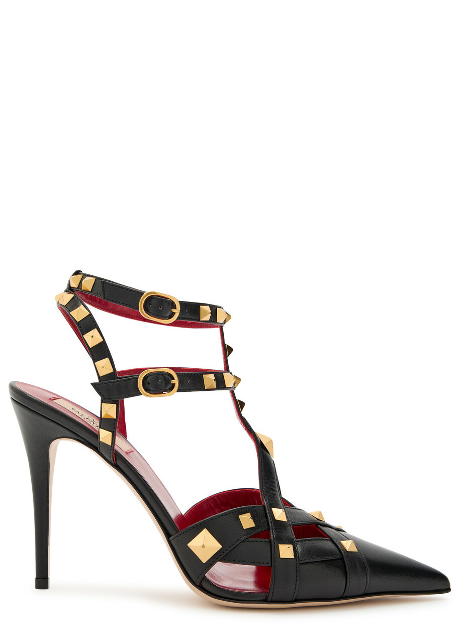 Valentino Garavani Studdy 100 Embellished Leather Sandals Black