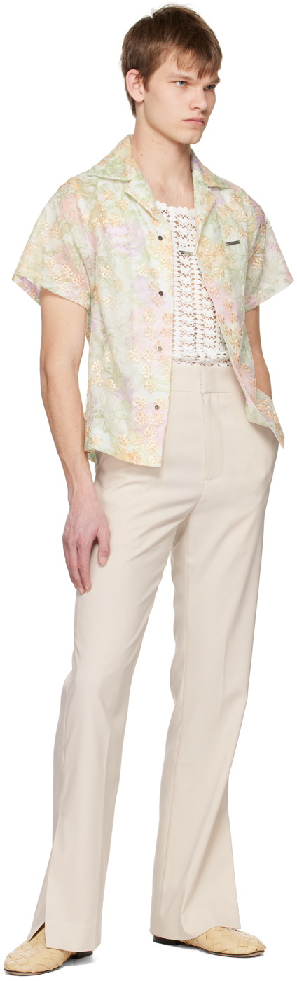 young n sang Beige Contrast Stitching Trousers