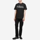 Alexander McQueen Men's Waxed Floral Graffiti Print T-Shirt in Black/Grey