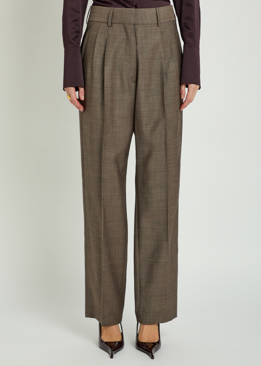 Blaze Milano Fox Pleated Straight-leg Wool-blend Trousers Brown