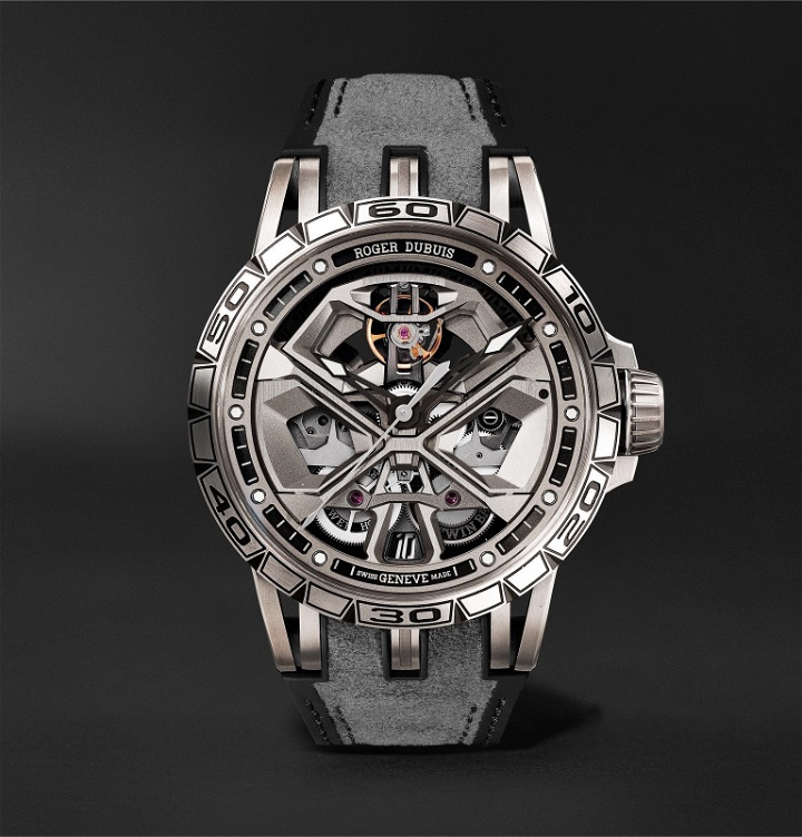 Photo: Roger Dubuis - Excalibur Huracán Automatic Skeleton 45mm Titanium and Rubber Watch, Ref. No. RDDBEX0748 - Silver