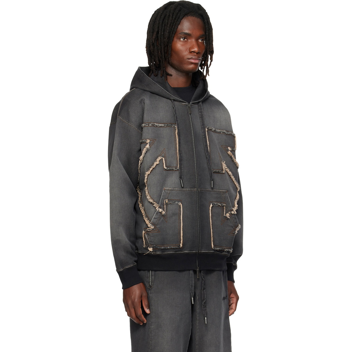 Off-White Black Distressed Arrow Skate Zip Hoodie