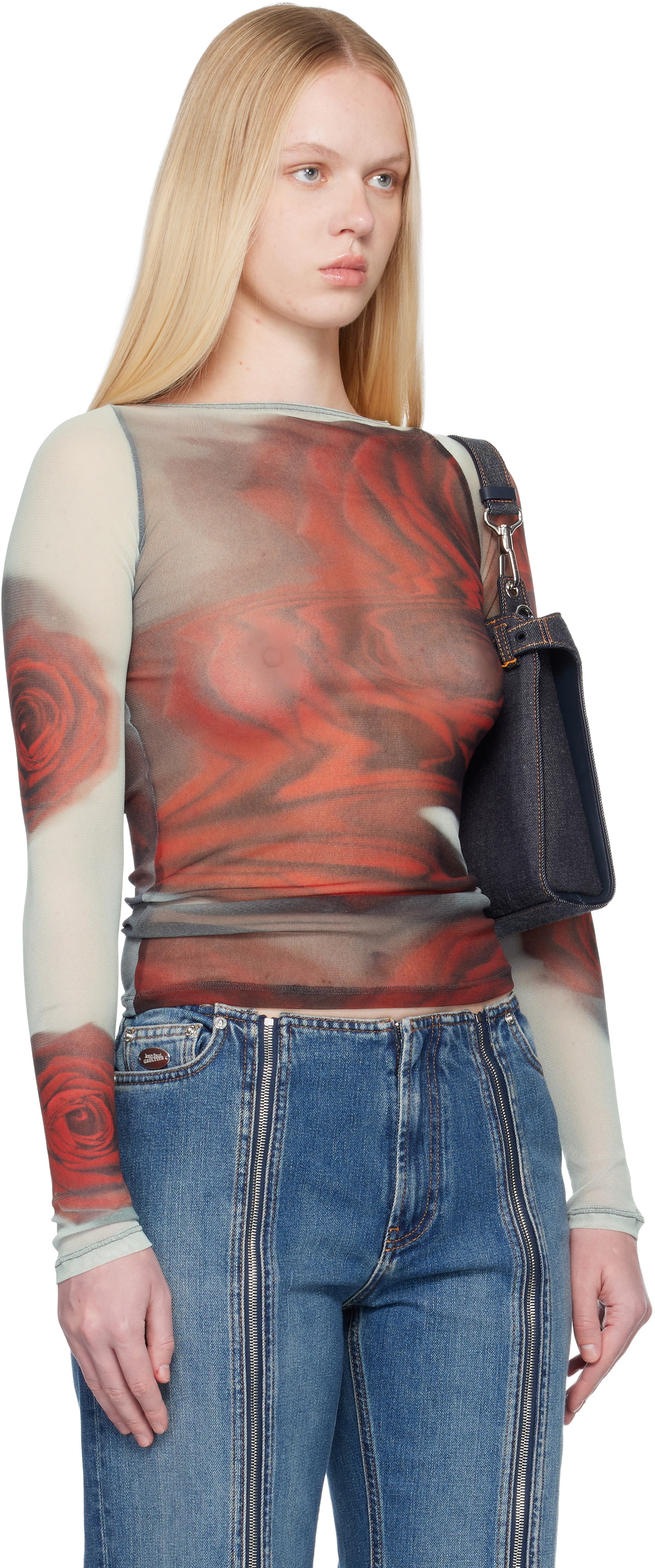 Jean Paul Gaultier Gray & Red 'The Blurry Roses' T-shirt