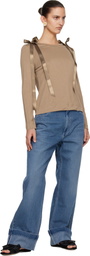 Simone Rocha Tan Bow Ribbon Tail Long Sleeve T-shirt
