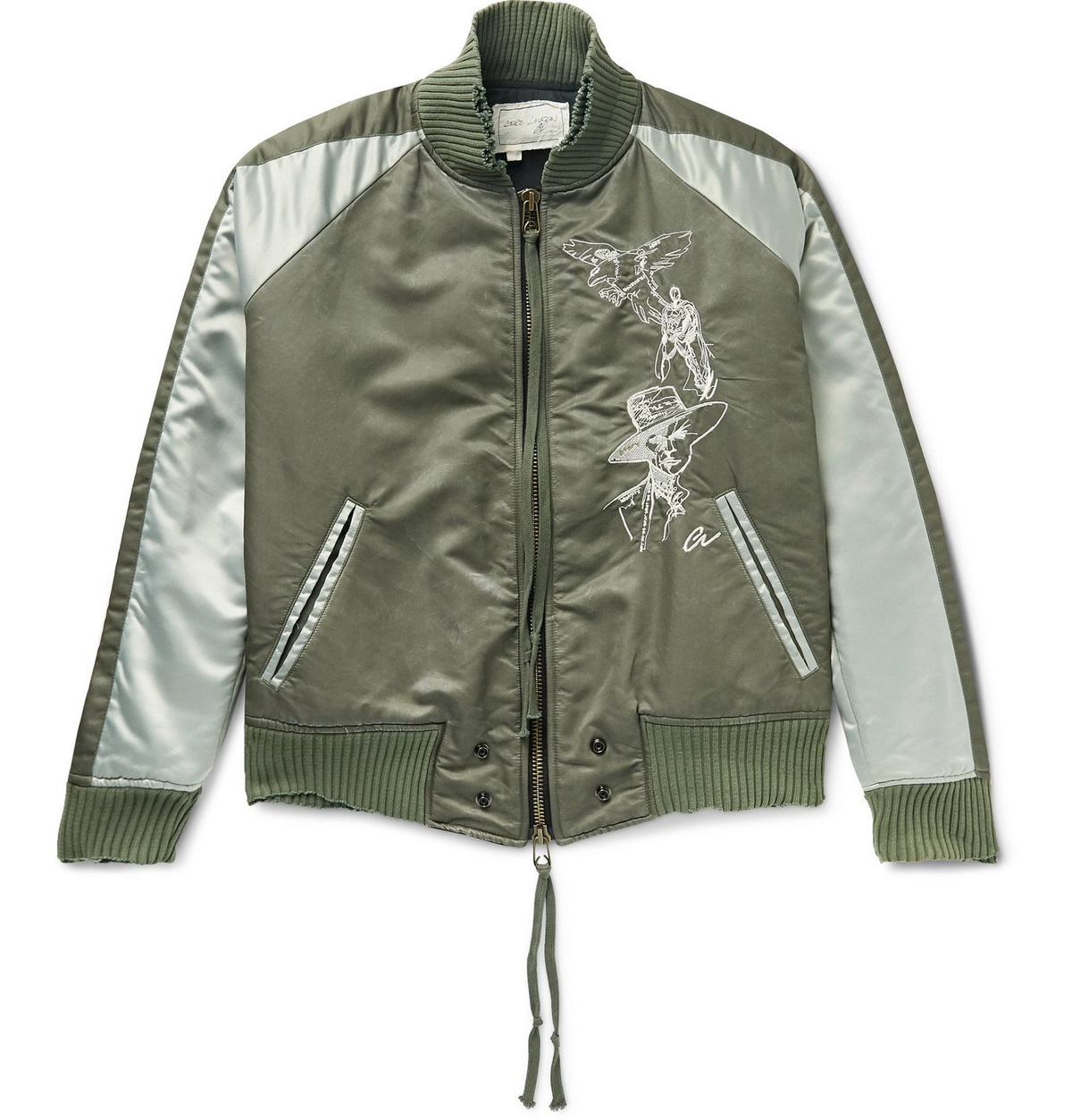 Greg Lauren - Distressed Embroidered Colour-Block Nylon-Twill and