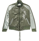 Greg Lauren - Distressed Embroidered Colour-Block Nylon-Twill and Satin Bomber Jacket - Green