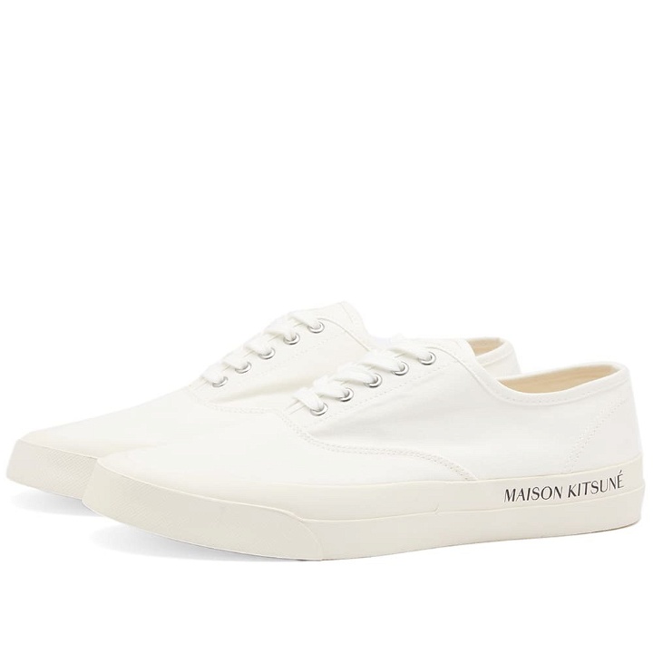 Photo: Maison Kitsuné Men's Printed Sole Canvas Sneakers in White