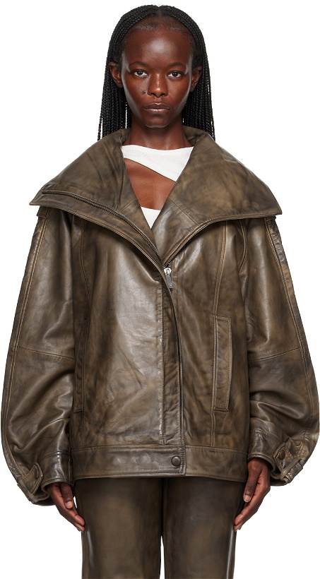 Photo: REMAIN Birger Christensen Brown Oversized Leather Jacket
