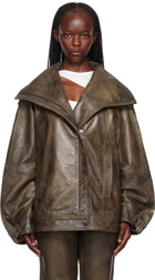 REMAIN Birger Christensen Brown Oversized Leather Jacket