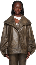 REMAIN Birger Christensen Brown Oversized Leather Jacket