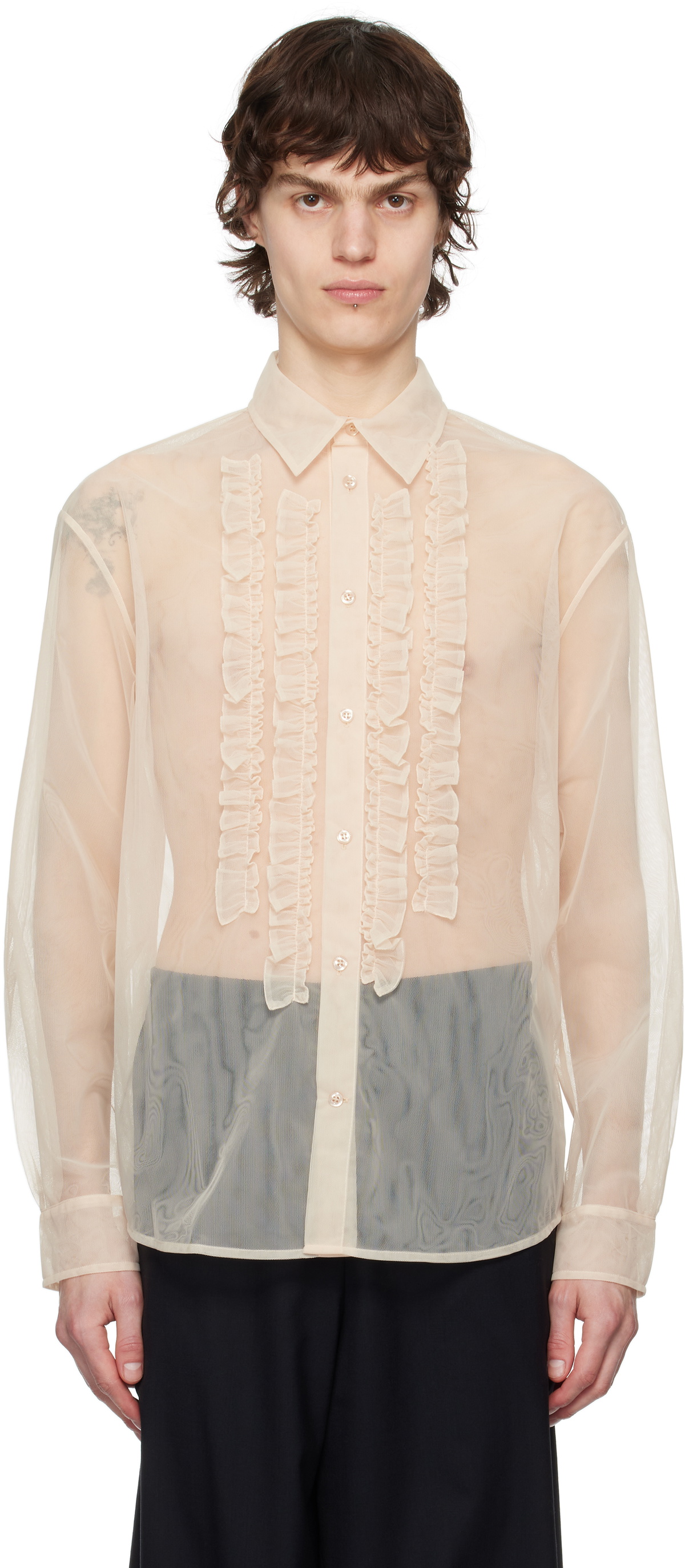 Simone Rocha Pink Sheer Ruffle Bib Prom Shirt Simone Rocha
