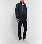 TOM FORD - Leather-Trimmed Cotton and Silk-Blend Harrington Jacket - Blue