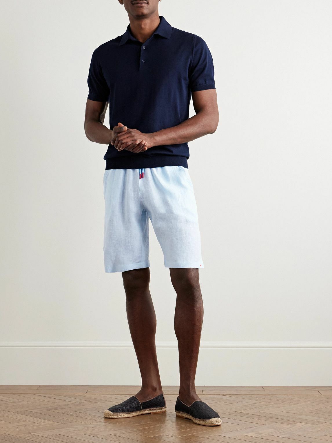 Kiton - Slim-Fit Linen Drawstring Shorts - Blue