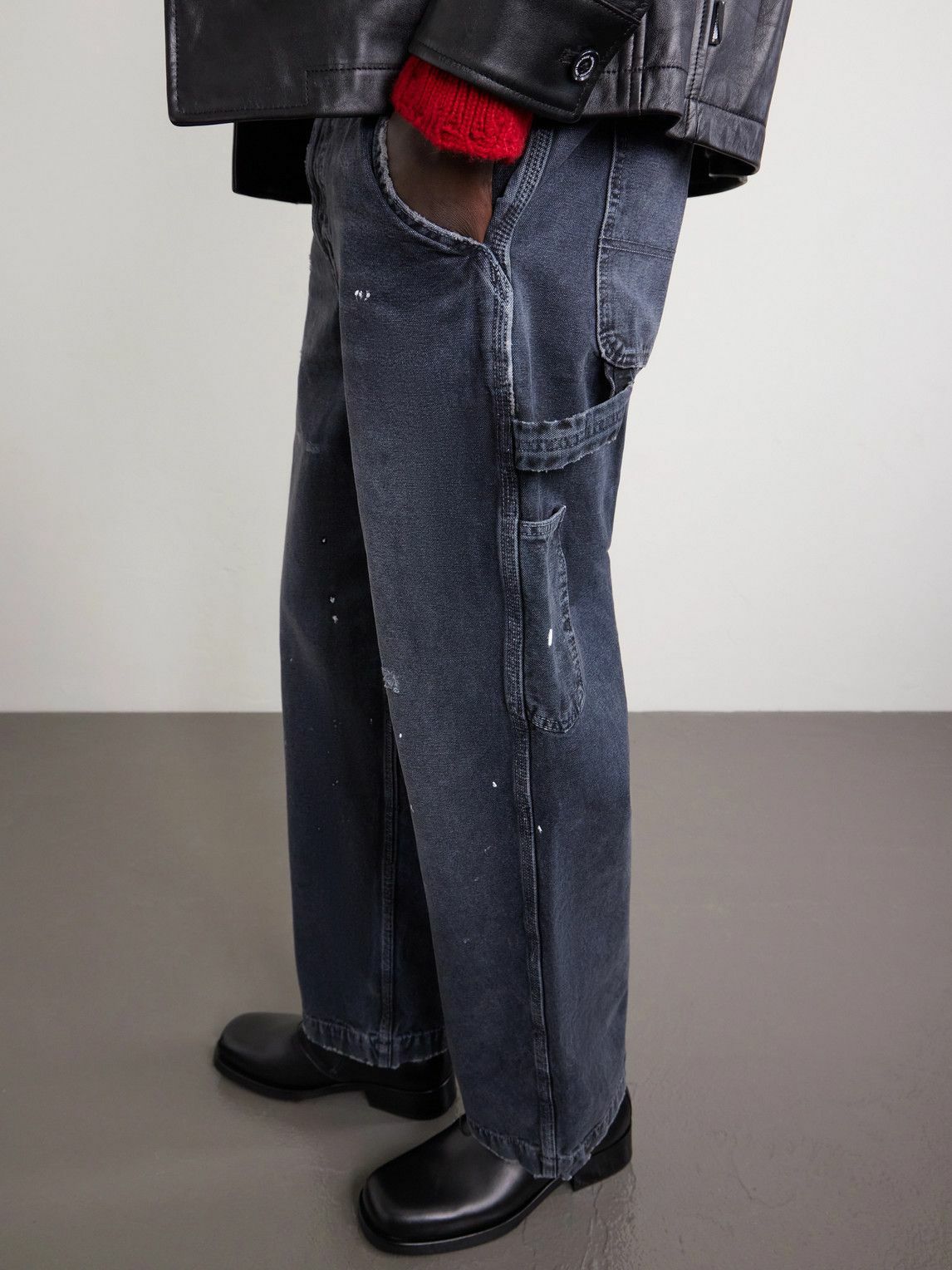 Enfants Riches Déprimés - Paint-Splattered Distressed Wide-Leg Jeans - Black