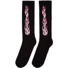 Palm Angels Black and Pink Flames Socks