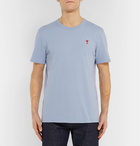 AMI - Embroidered Cotton-Jersey T-Shirt - Blue