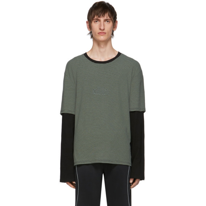 Photo: all in SSENSE Exclusive Grey and Black Striped Long Sleeve T-Shirt