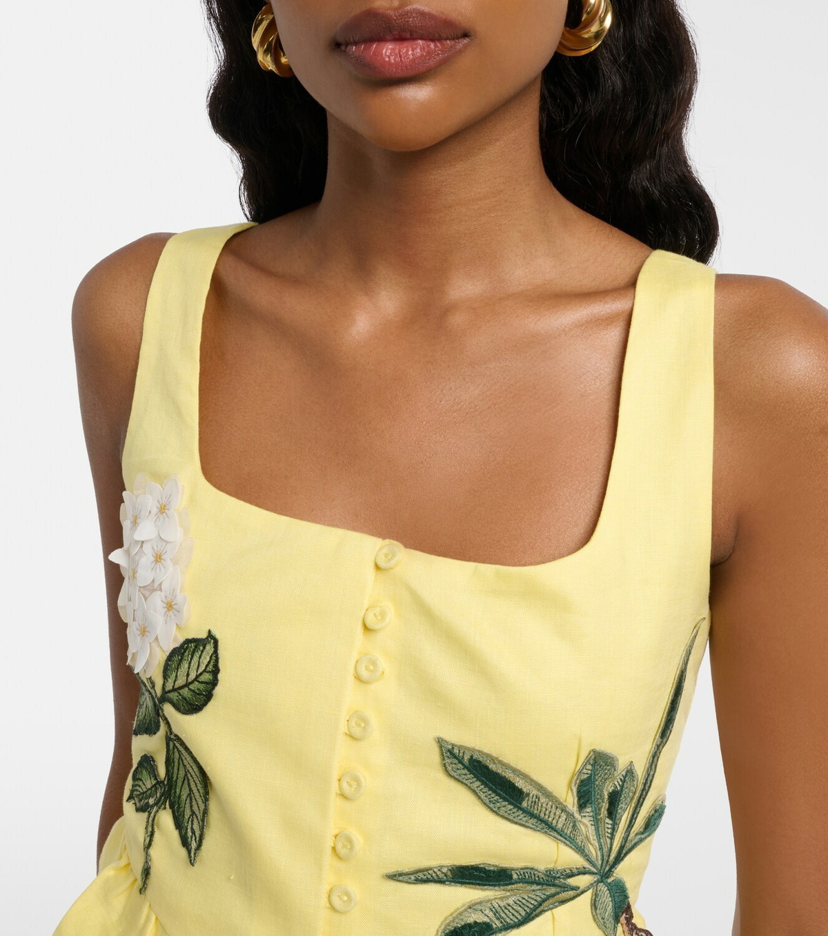 Agua by Agua Bendita Eslabón floral-appliqué linen crop top