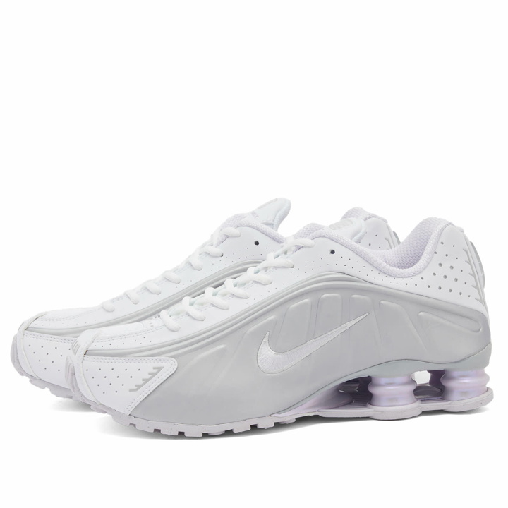 Photo: Nike Women's W SHOX R4 FS Sneakers in White/Grape/Multi