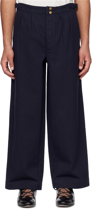 Photo: Bode Navy Wide-Leg Snap Trousers