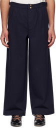 Bode Navy Wide-Leg Snap Trousers