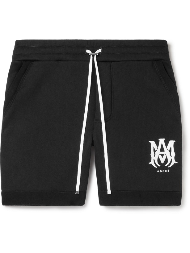 Photo: AMIRI - Logo-Embroidered Cotton-Jersey Drawstring Shorts - Black