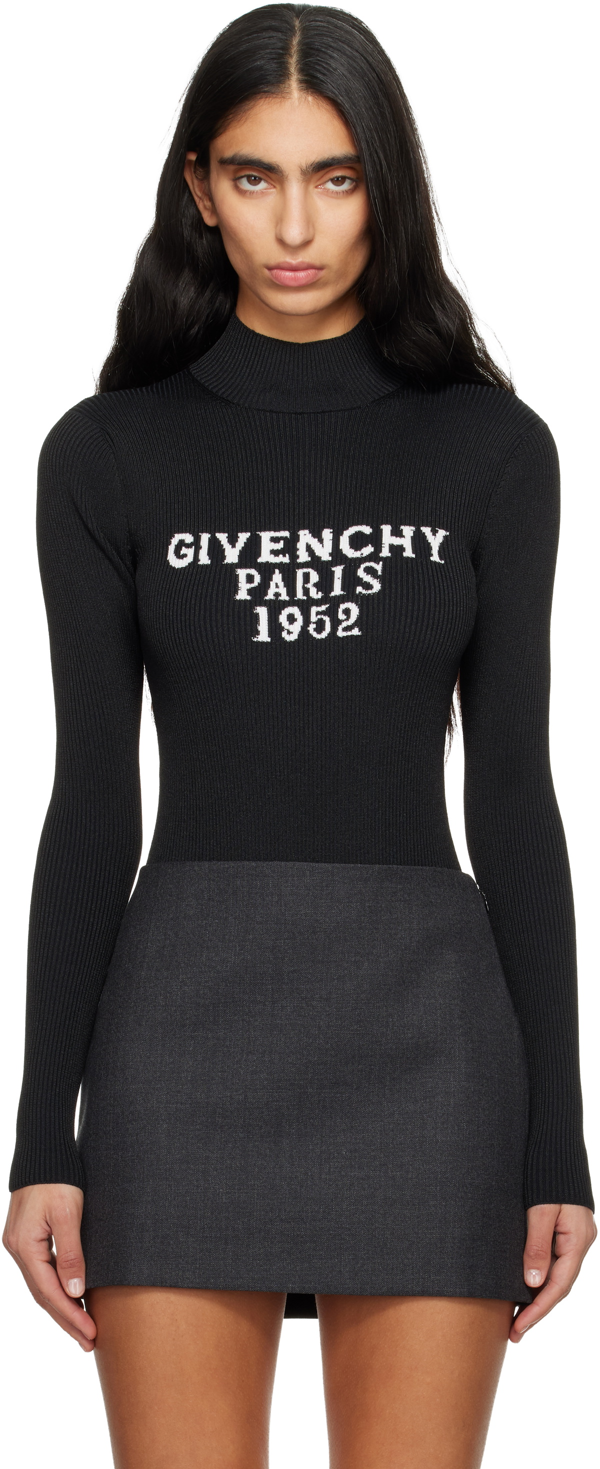 Givenchy Black Fine Rib 'Givenchy' Signature Bodysuit