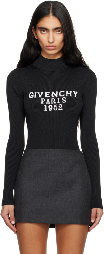 Photo: Givenchy Black Fine Rib 'Givenchy' Signature Bodysuit