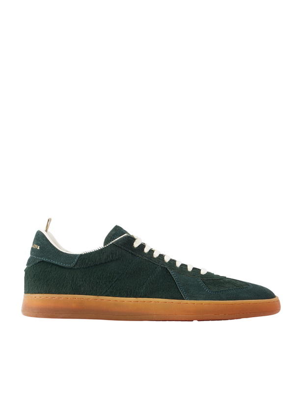 Photo: Officine Creative - Militia 002 Suede-Trimmed Calf Hair Snakers - Green