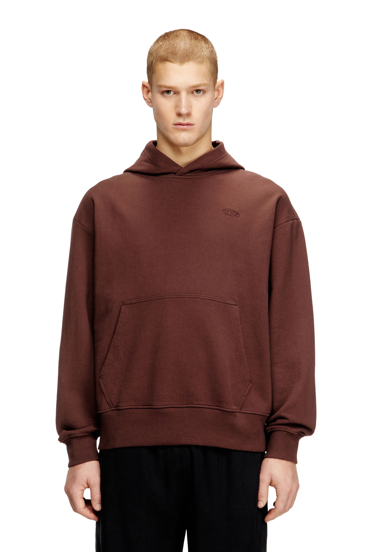 Diesel Hoodie with logo embroidery - Sweaters Mens in Brown