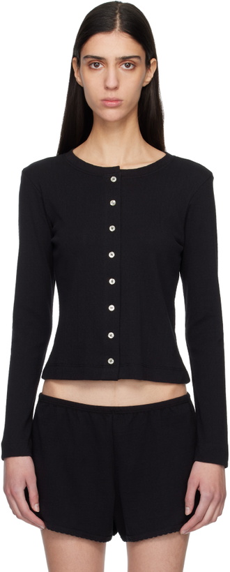 Photo: LESET Black Pointelle Classic Crew Cardigan