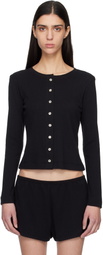 LESET Black Pointelle Classic Crew Cardigan