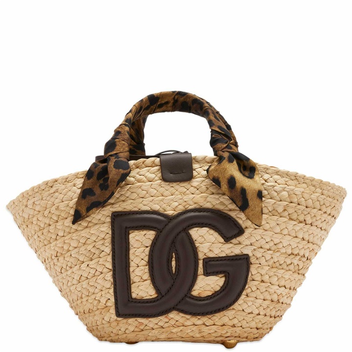 Photo: Dolce & Gabbana Women's Leopard Logo Basket Bag in Beige 