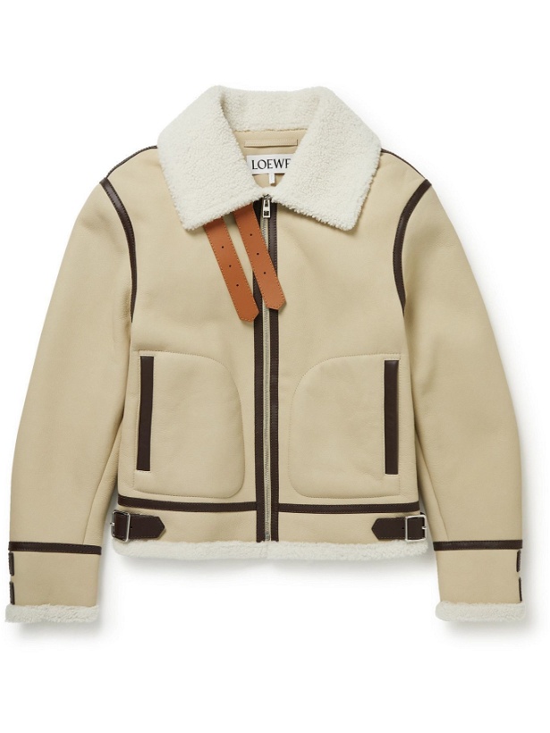 Photo: Loewe - Shearling-Lined Leather Aviator Jacket - Neutrals