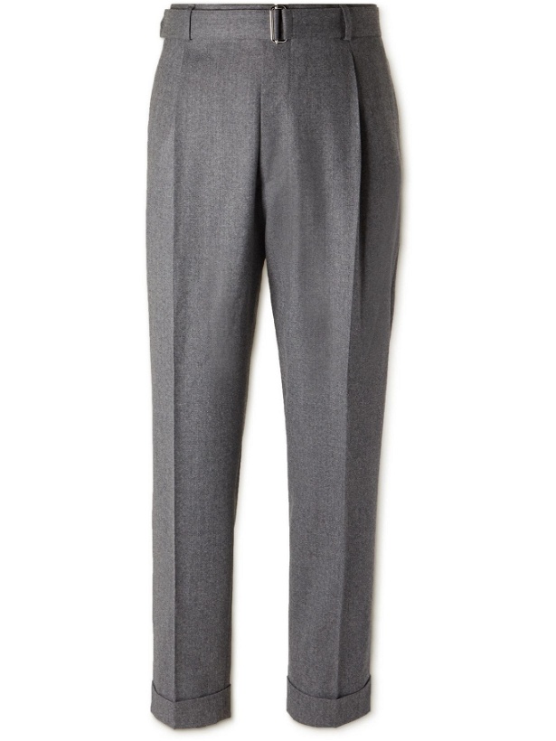 Photo: OFFICINE GÉNÉRALE - Hugo Belted Pleated Virgin Wool-Flannel Trousers - Gray