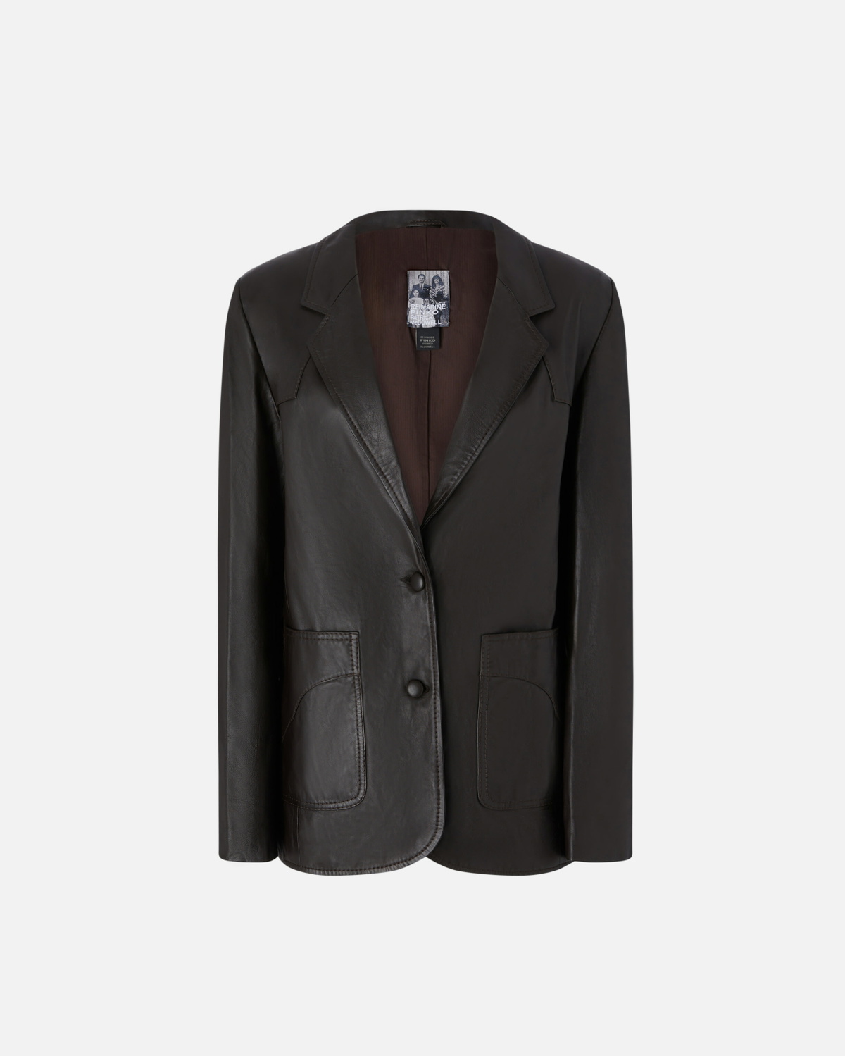 Pinko Reimagine By Pinko X Patrick Mc Dowell Single Breasted Leather Blazer With Pockets Deep Brown