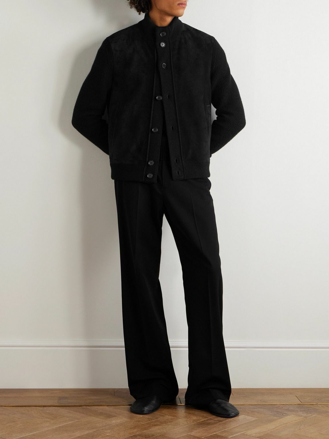 Zegna - Suede-Trimmed Textured-Cashmere Jacket - Black