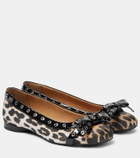 Ganni Eyelet Bow leopard-print satin ballet flats