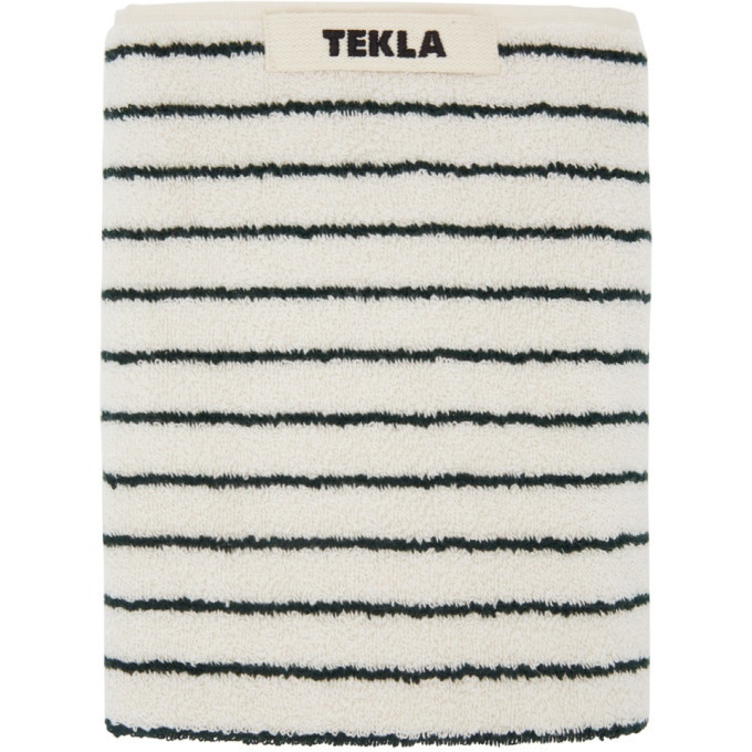 Photo: Tekla Off-White and Green Striped Organic Hand Towel