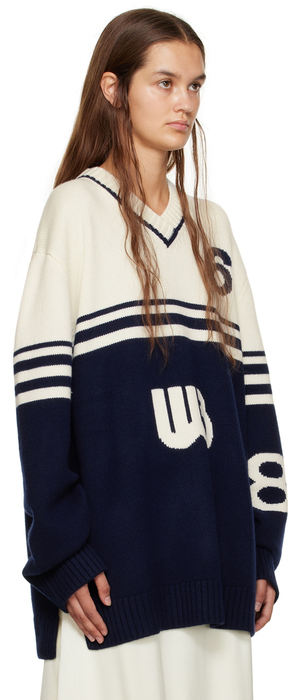 Wales Bonner Off-White & Navy Intarsia Sweater