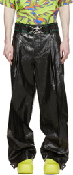 Bottega Veneta Black Polyurethane & Linen Trousers