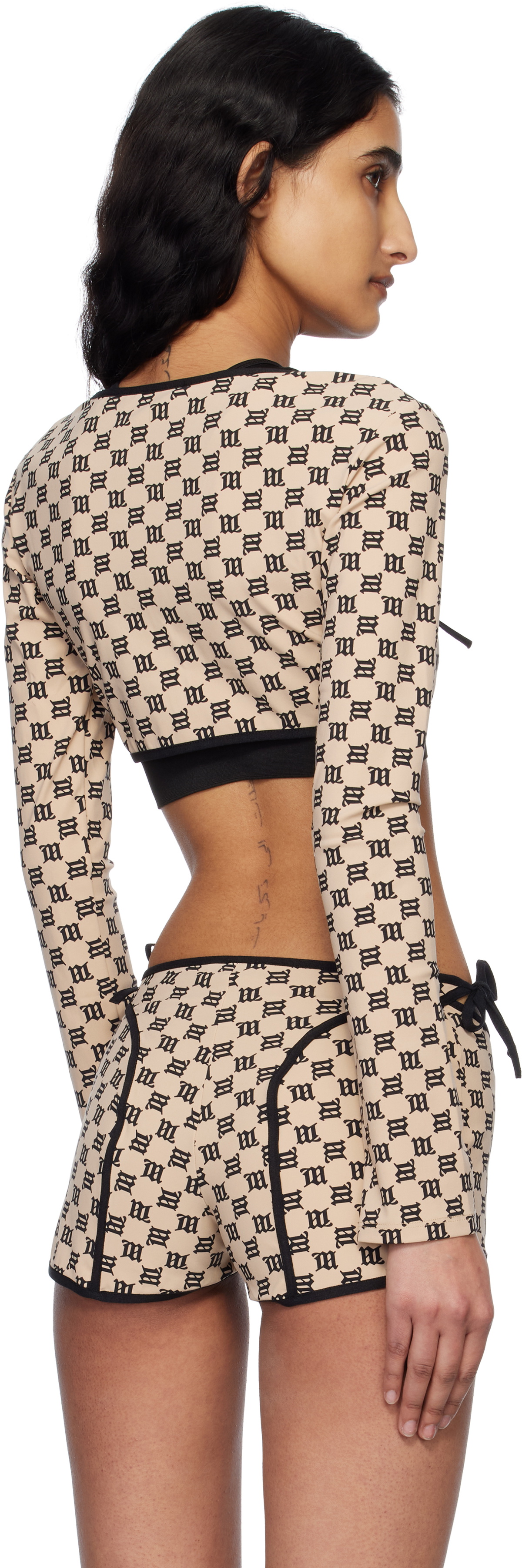 MISBHV Beige & Black Monogram Coquette Cardigan